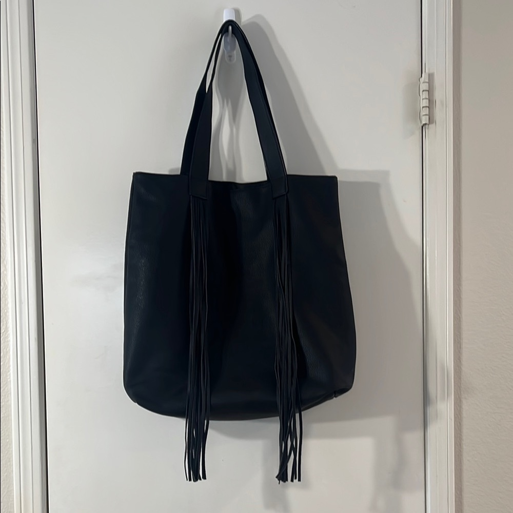 Merona Faux Pebbled Leather Fringed Tote Bag